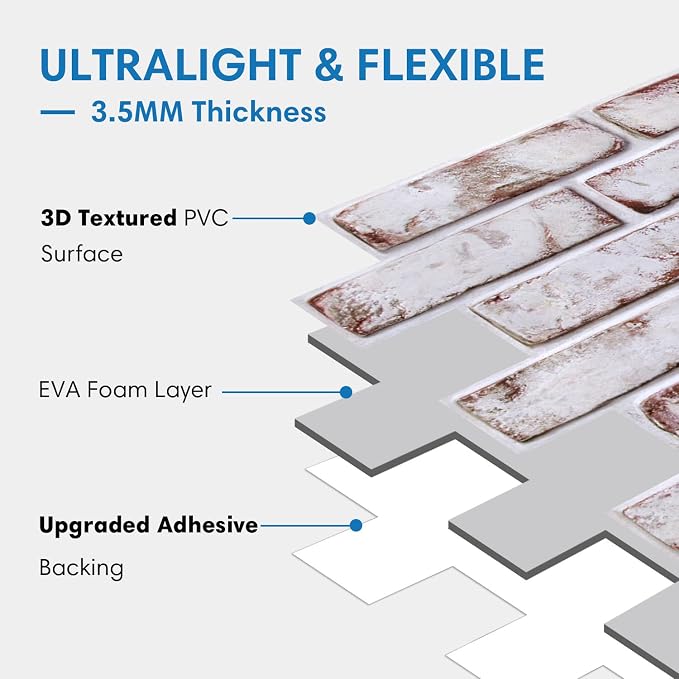 COMSTICKC 3D Faux Brick Wall Panel Red-Tinted White, Peel and Stick Wall - Image 4
