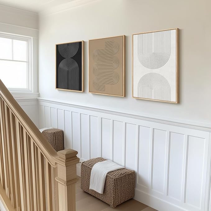 Large Framed Black and White Neutral Abstract Wall Art, 3 Piece Minimalist - Image 8