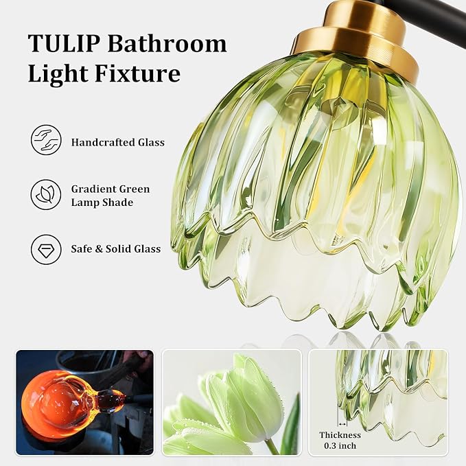 TALOYA Bathroom Vanity Light Fixtures, 3-Light Modern Black and Gold Wall - Image 3