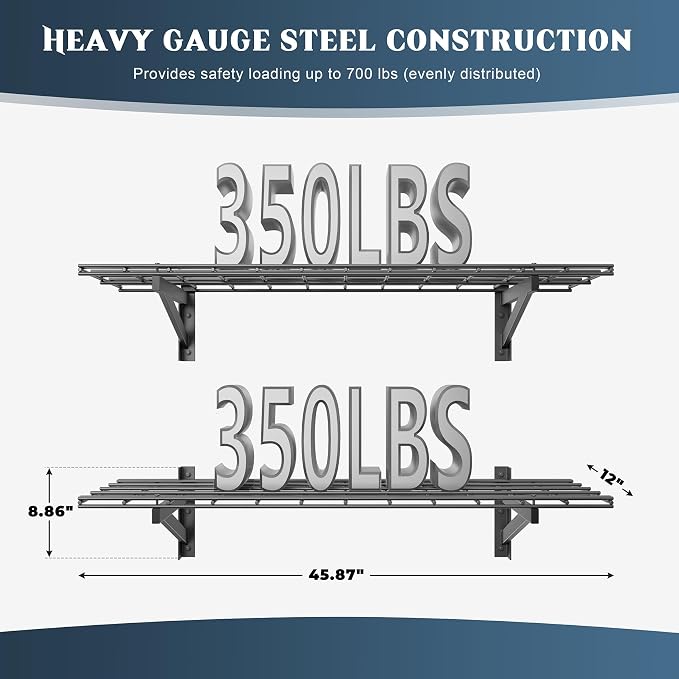 Jusgym 2 Pack Heavy Duty Garage Wall Shelving Set, Wall Mounted Garage Shelves - Image 2