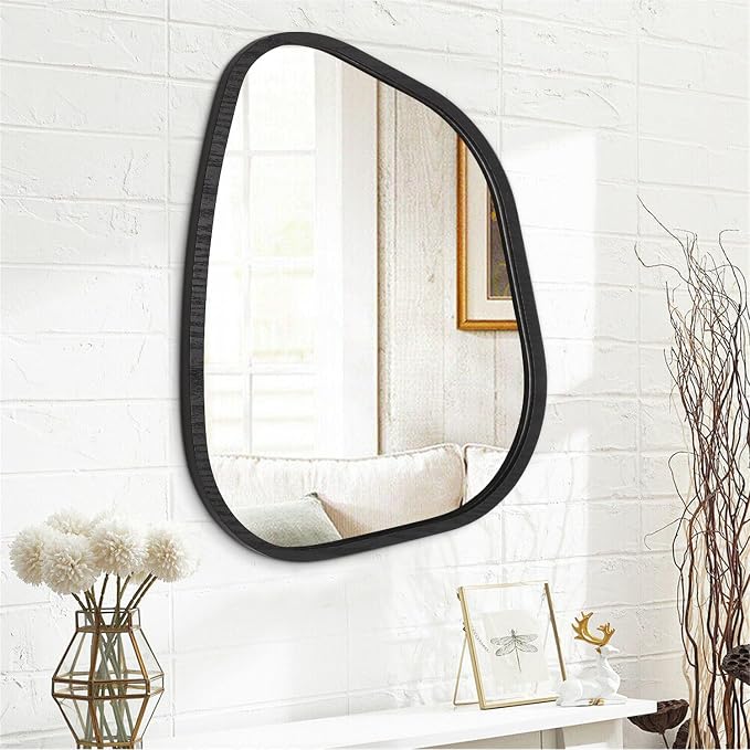 Irregular Bathroom Mirror Modern Oval Wall Mirror Asymmetrical Wooden Framed - Image 2
