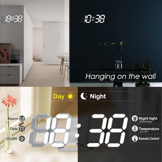 KOSUMOSU 3D LED Digital Wall Clock, Large Display Table/ Desk Clock - Image 2