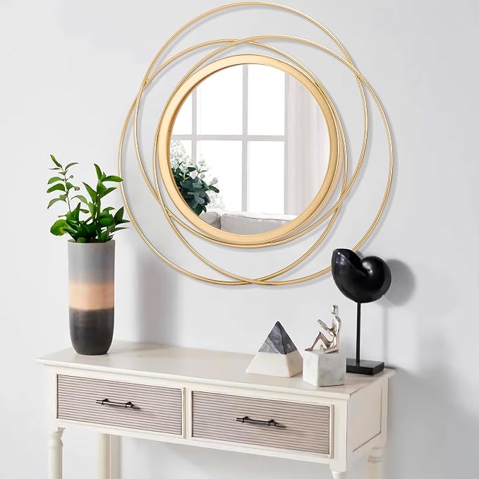 Wall Mirror Mounted Gold Large Round Decorative Mirrors, Circle Metal Art - Image 5