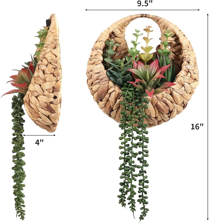 Fake Plants Hanging Artificial Succulents Plants in Woven Basket, Faux String - Image 2