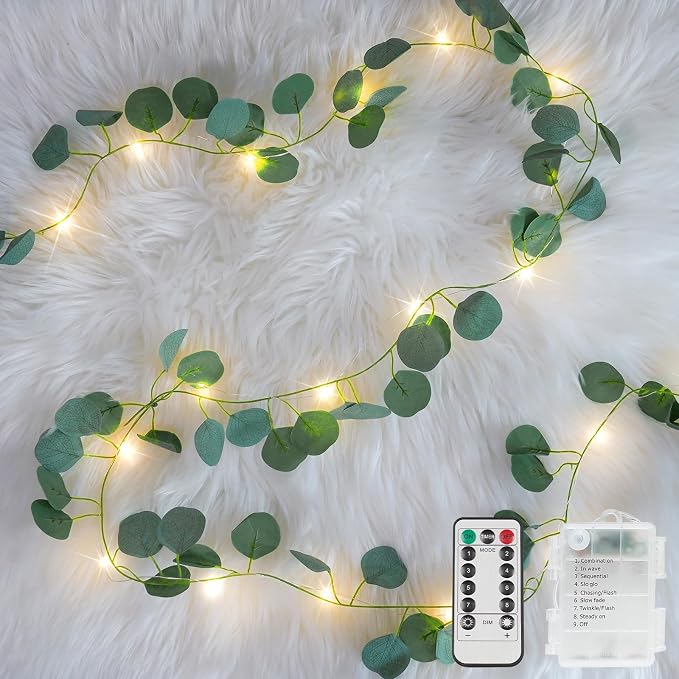 suddus Vines with Lights Battery Operated, 33ft 100 LED Eucalyptus Garland by SUDDUS