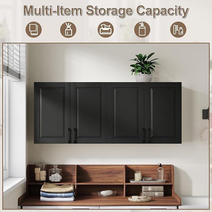 ChooChoo Laundry Room Cabinets, 4 Doors Wall Mounted Storage Cabinet, Kitchen - Image 4