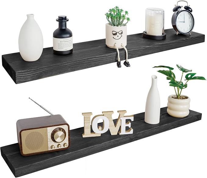 BGMG Wood Floating Shelves 48 inch, Wide Rustic Wooden Wall Shelves by BGMG