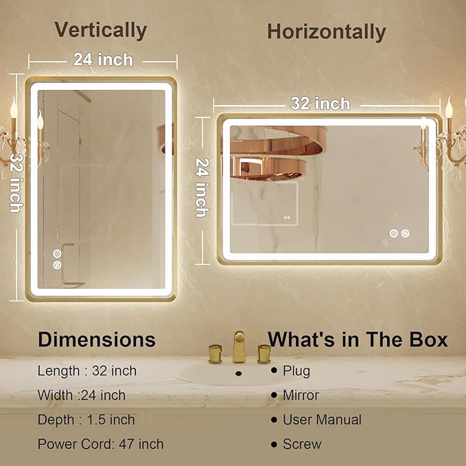 24x32 Inch LED Bathroom Mirror - Image 7