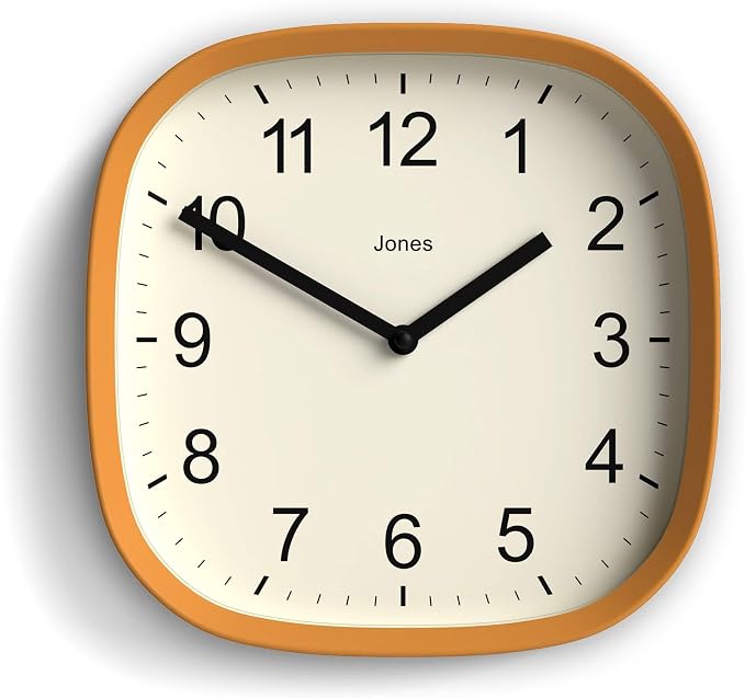 JONES CLOCKS® Sprite wall Clock | Modern Retro Rounded Square Clock | 10 inch | by JONESCLOCKS