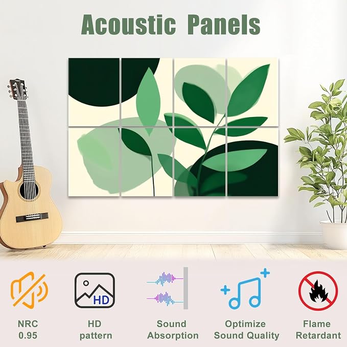 8 Pack Art Acoustic Panels Sound Absorbing Boho Botanical Leaf Orange Green - Image 3
