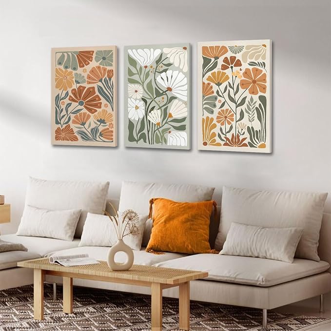 KISSFOX Framed Canvas Wall Art Abstract Floral Botanical Print Set of 3 Green - Image 3