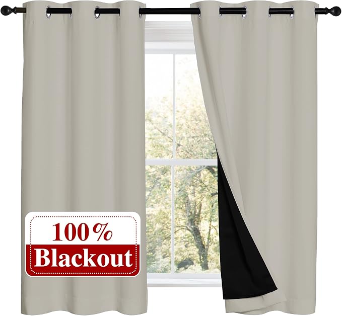 NICETOWN 100% Blackout Curtains 54 inches Long, Double-Deck Completely Blackout by NICETOWN