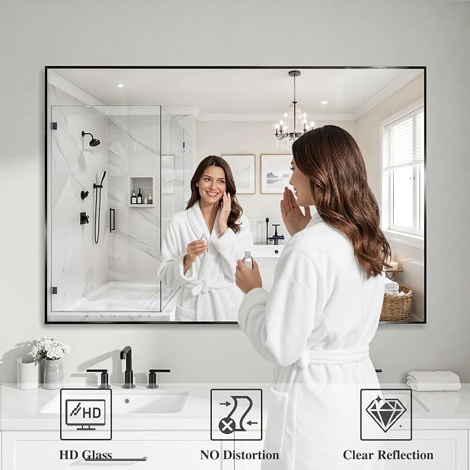Koonmi Black Mirrors for Wall, 36x48 Inch Bathroom Mirror, Rectangular Wall - Image 3