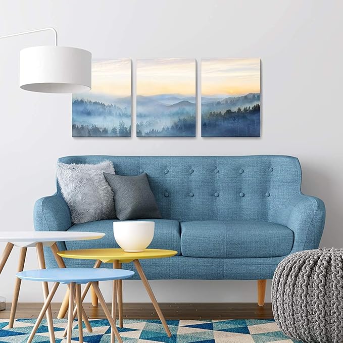 Wall Decor for Bedroom 3 Panel Sunrise Misty Forest Print Picture Paintings - Image 2