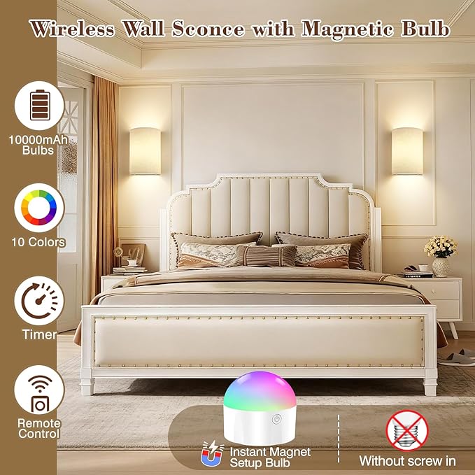 Battery Operated Wall Sconce Set of Two: 10000mAh Wireless Wall Light - Image 2