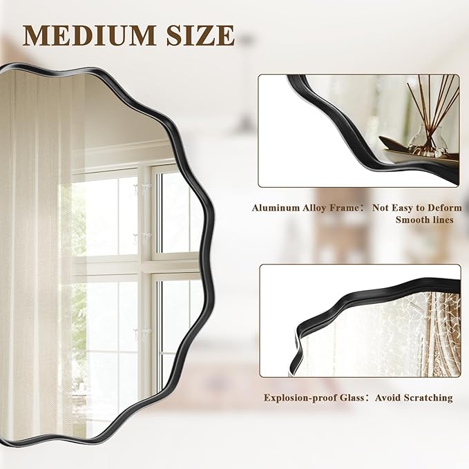 VooBang Black Scalloped Circle Mirror, Hanging Leaning - Image 4
