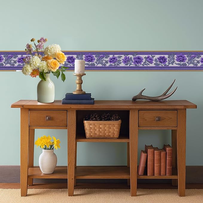 Purple Floral Wallpaper Border 196x4 Inch Peel and Stick Wall Border Self - Image 6