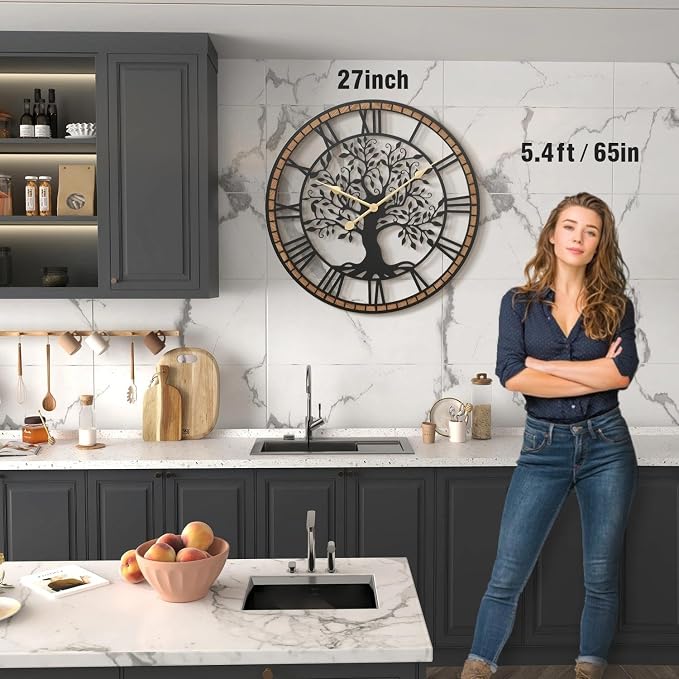 Micasso Rustic Large Wall Clock: 27Inch Farmhouse Tree of Life Metal - Image 8