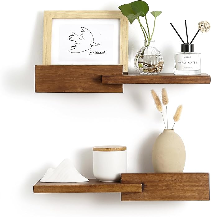 GRID FORTE Wood Floating Shelf Set of 2, 4.5D x 15W Inch Modern Reversible Wall - Image 4