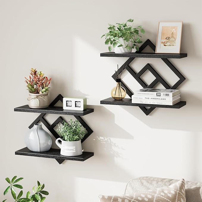 ELYKEN Floating Shelves for Wall, 2-Tier Wall Mounted Storage Shelves for Books by ELYKEN
