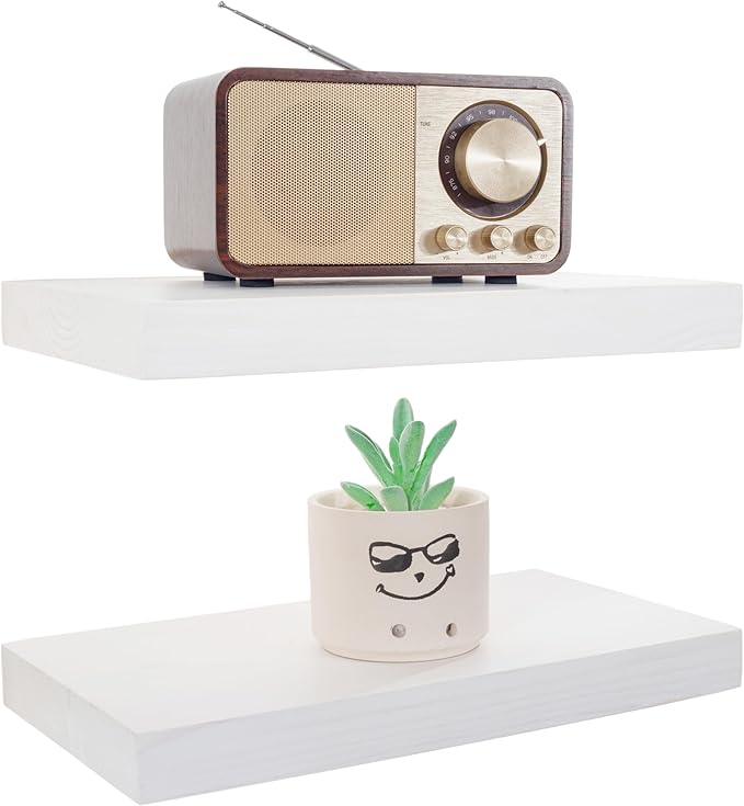 BGMG Wood Floating Shelves 12 inch Set of 2, Solid Wood Wall Shelves by BGMG