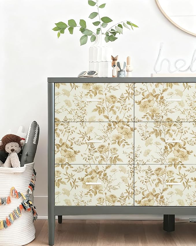 Erfoni 16.9" x118" Boho Floral Peel and Stick Wallpaper Yellow Brown Flower - Image 4