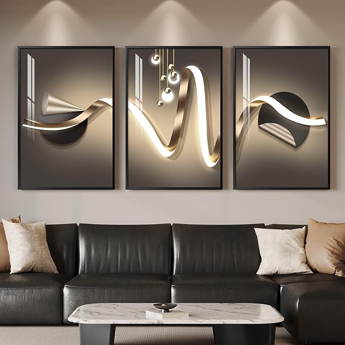 Large Framed Modern Luxury Black and Gold Abstract Wall Art by Cuspin