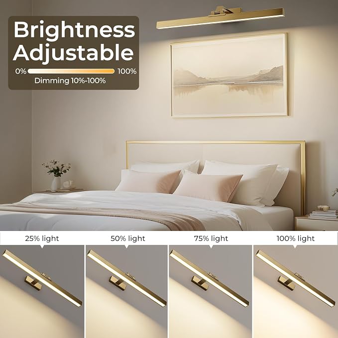 Afyuol Picture Lights for Wall, Brass Battery Operated Picture Light 24in Art - Image 5