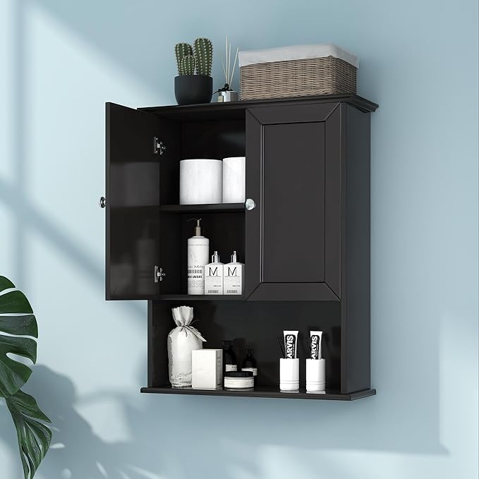 VANIRROR Black Wall Cabinet 24x30 Inch Wooden Over The Toilet Storage Cabinets by VANIRROR