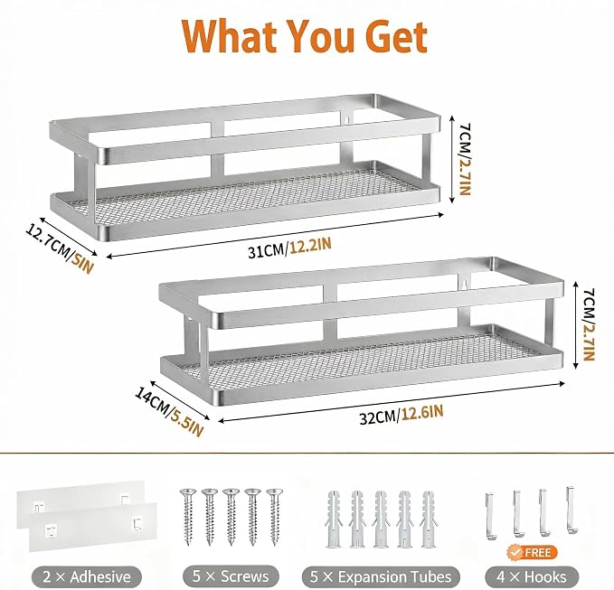 PUSDON 2-Pack Minimalist Shower Caddy Wall Mount, Open Frame Bathroom Shelf - Image 3