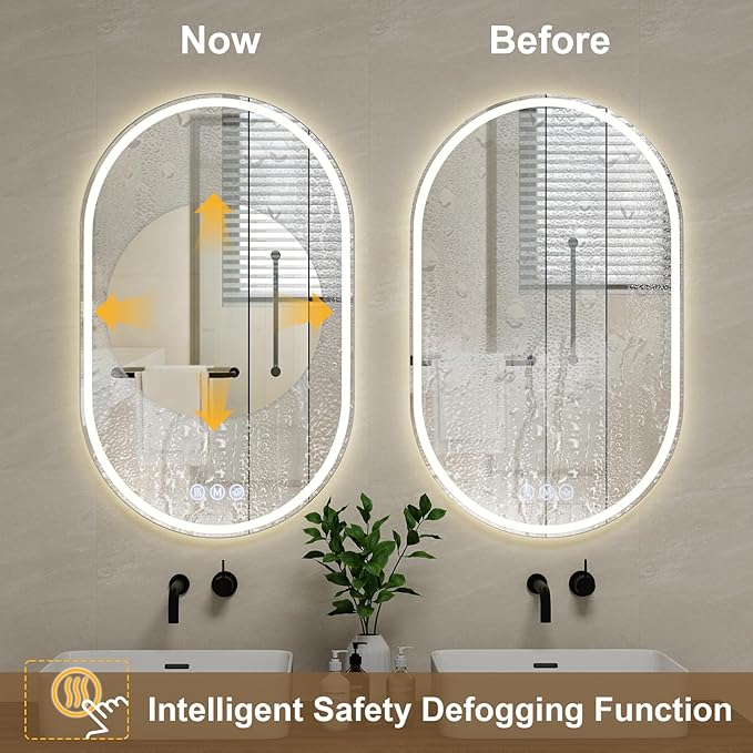 BEAUTYPEAK 40x24 LED Oval Bathroom Mirror - Image 2