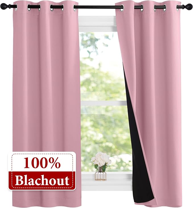 NICETOWN Crystal Pink Full Shade Curtain Panels, Pair of Thermal Insulated & - Image 2