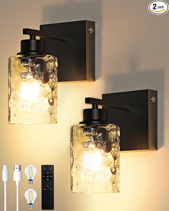 Rayogale Battery Operated Wall Sconce Set of 2, Easy Install Dimmable by Rayogale