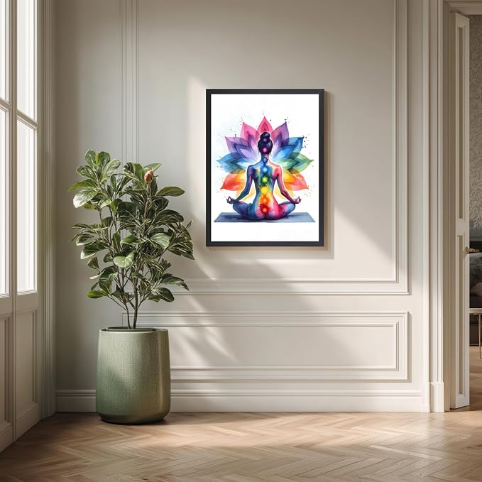 GELDSTEI Wood Framed Zen Wall Art, Chakra Yoga Wall Decor, Colorful Meditation - Image 2