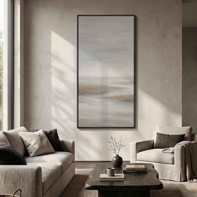 Large Framed Neutral Abstract Wall Art, Modern Vertical Canvas Prints Paintings - Image 3