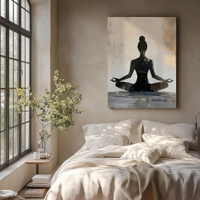 GELDSTEI Framed Zen Wall Art, Modern Yoga Girl Canvas Painting, Tranquil - Image 5