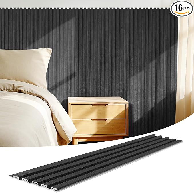 WPC Slat Wall Panels 16 Pack 48" x 6", Waterproof Fluted Wall Paneling by LARWORKS