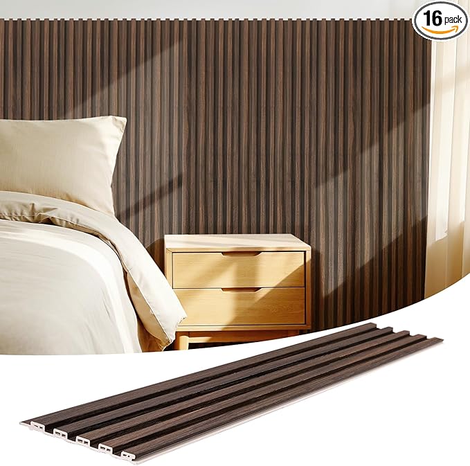 WPC Slat Wall Panels 16 Pack 48" x 6", Waterproof Fluted Wall Paneling by LARWORKS