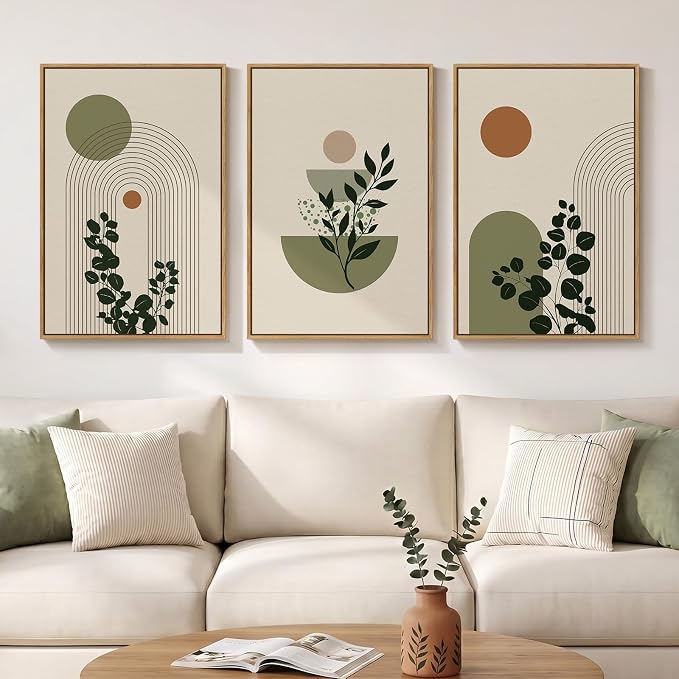 3 Piece Large Framed Abstract Boho Wall Art by MXART