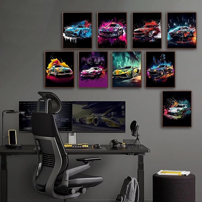 tgguytiy 9pcs Car Wall Art Prints Racing Car Canvas Posters Fashion Wall Decor - Image 2
