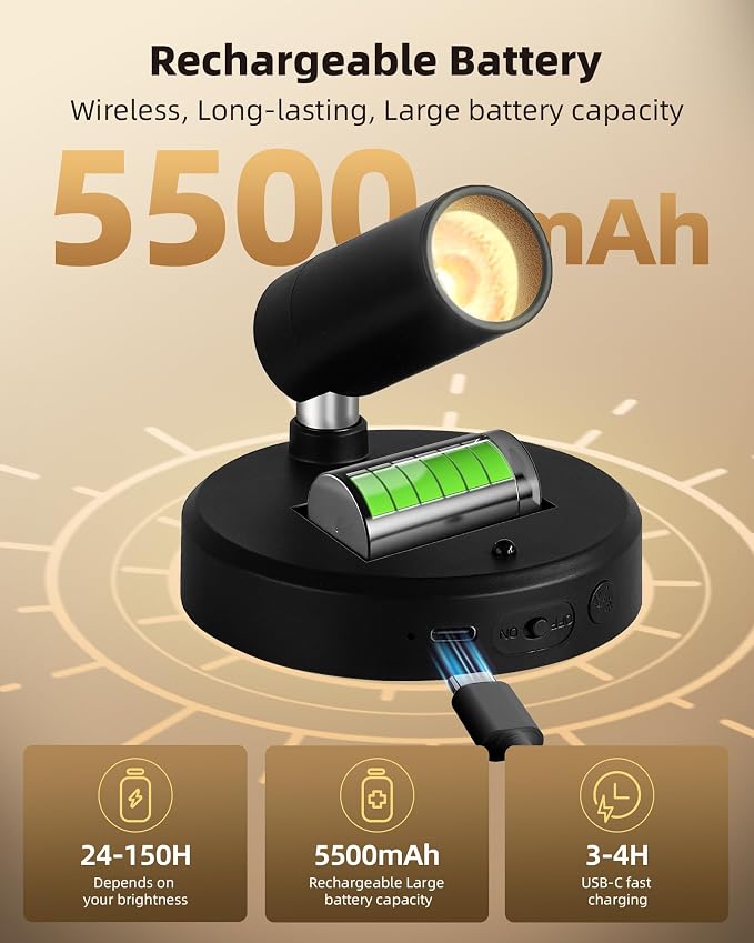 EZVALO Wireless LED Spotlights Indoor, 5500mAh Rechargeable Battery-Powered - Image 2