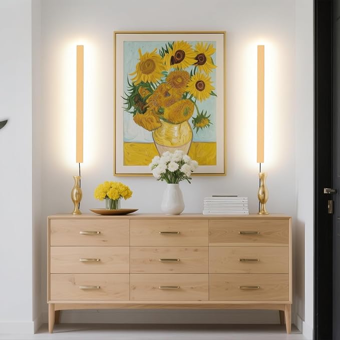 KELUOLY Modern Plug in Wall Sconces, 23.6 inch Frosted Gold LED Long Wall Lights - Image 4