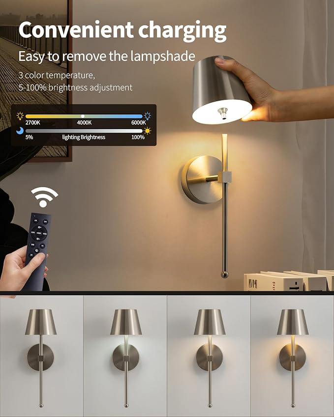 KDG Cordless Wall Sconces Set of 2, Wireless 5200mAh Rechargeable Battery LED - Image 4