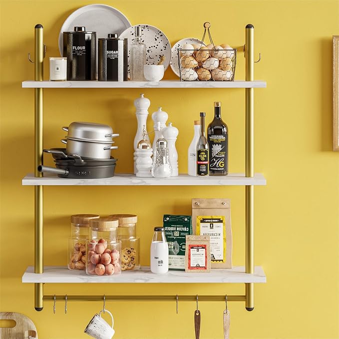 Bestier 31" Industrial Pipe Shelving, Floating Kitchen Wall Shelves 3 Tier - Image 3