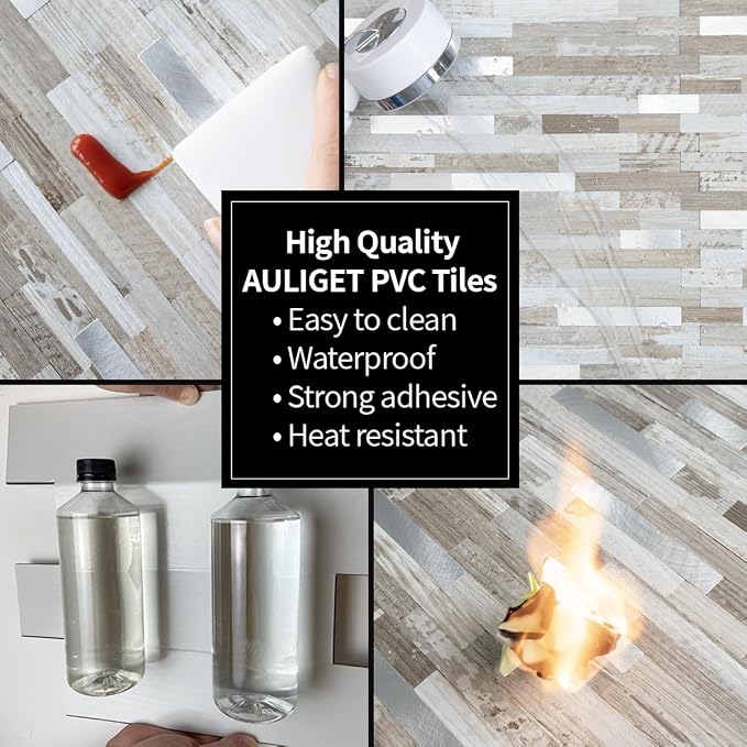 AULIGET 20 Sheets Peel and Stick Backsplash, Coffee & Brown Wood Look PVC Mixed - Image 5