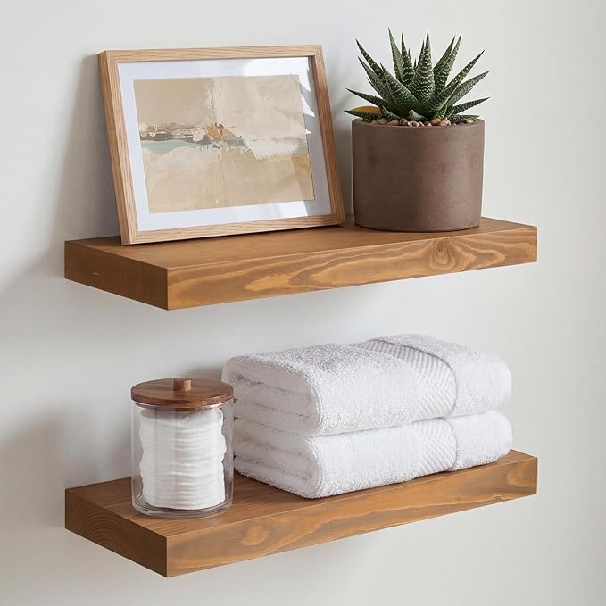 Homeforia 16 inch Golden Oak Floating Shelf, High End Solid Real Wood 16inch by Homeforia