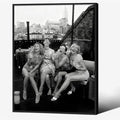 Retro Black And White Woman Black Framed Wall Art Fashion Rooftop Party Posters by FuSatisYilife