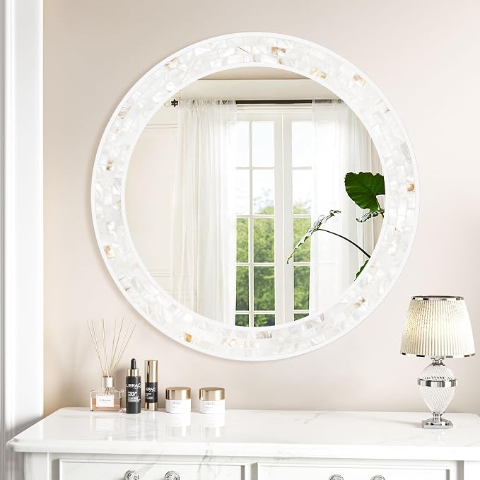 Tanmicoshomy Round Wall Mirror 30 Inch, Natural Shell Framed Circle Mirrors - Image 4