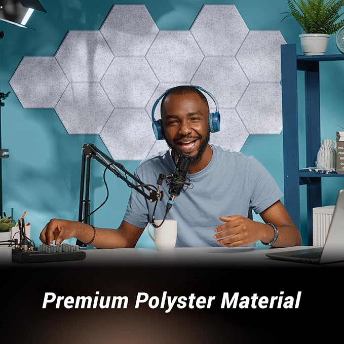 36 Pack Hexagon Acoustic Panels, TONOR 12"x 10"x 0.4" High Density Sound Proof - Image 2