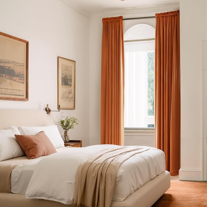 NICETOWN Orange Velvet Curtains 96 inch Long - Image 3